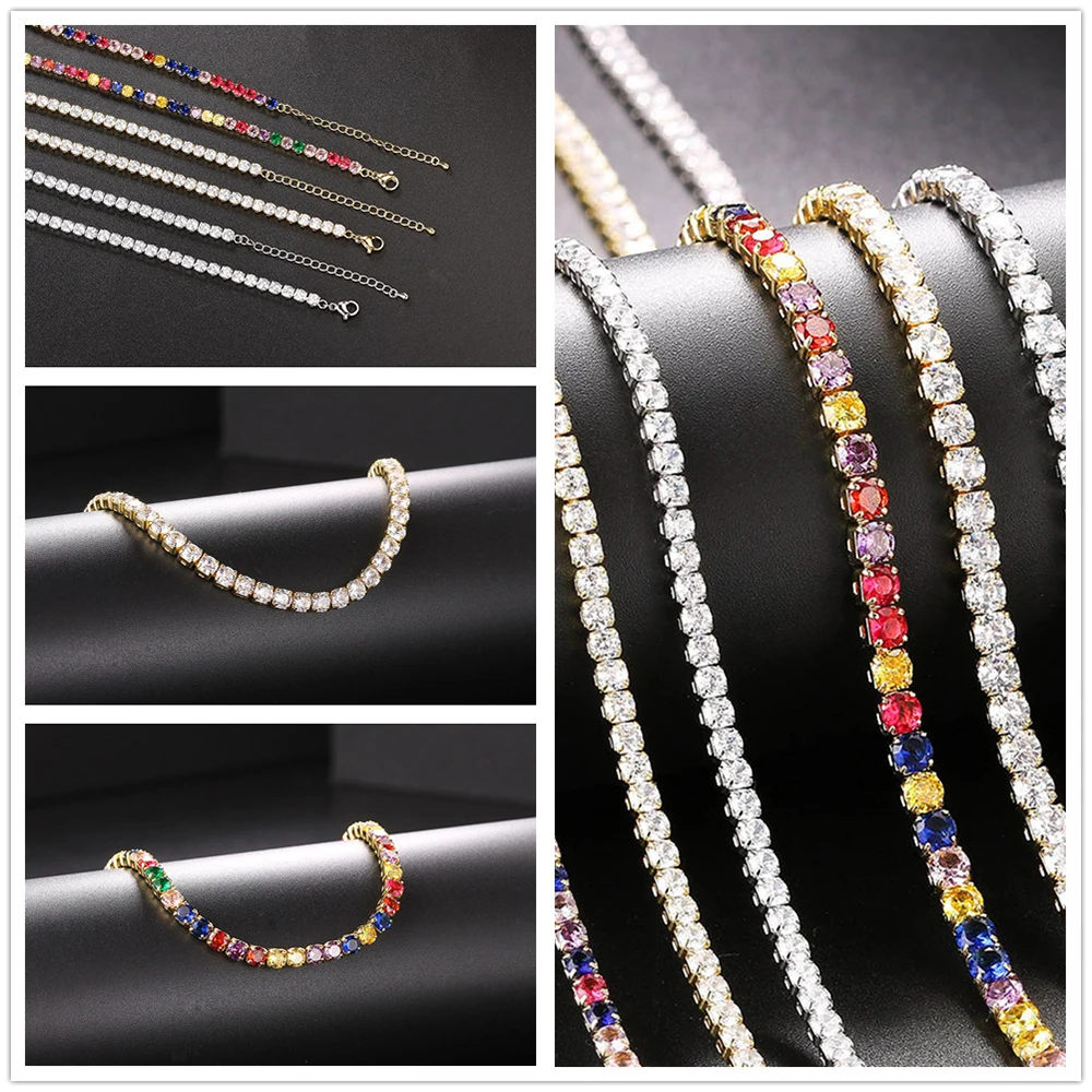 Tennis Choker Necklaces Women HipHop Iced Out AAA+ Cubic Zirconia Gold Color Crystal Chain Female Jewelry on The Neck OHN099