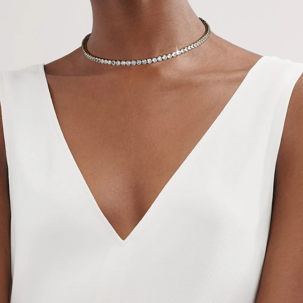 Tennis Choker Necklaces Women HipHop Iced Out AAA+ Cubic Zirconia Gold Color Crystal Chain Female Jewelry on The Neck OHN099