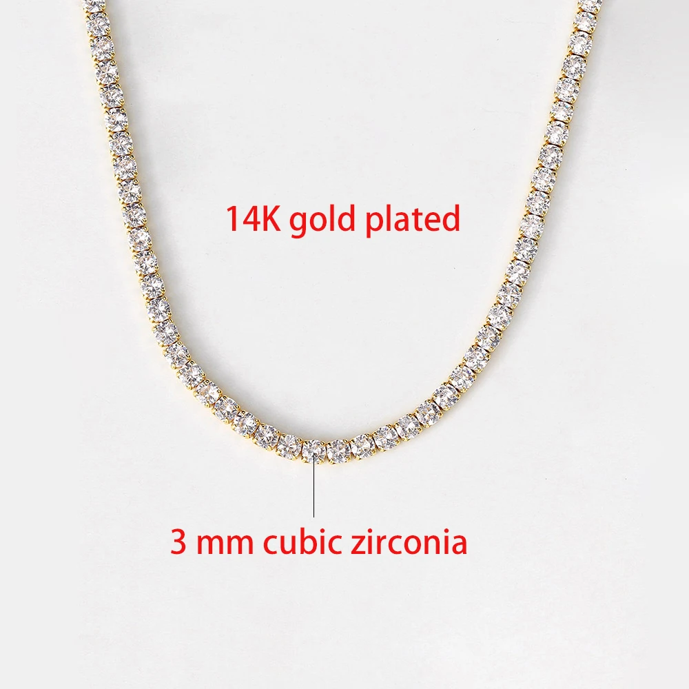 Tennis Choker Necklaces Women HipHop Iced Out AAA+ Cubic Zirconia Gold Color Crystal Chain Female Jewelry on The Neck OHN099